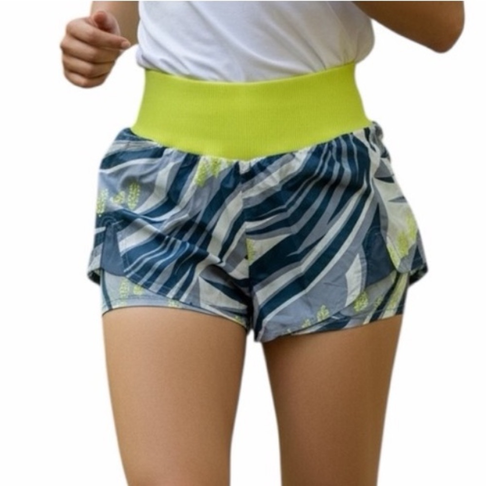 Free People Carpe Diem Printed Shorts Color Blue Stone and Neon Yellow